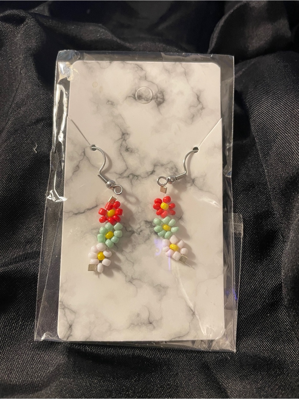Handmade Multicolor Beaded Flower Drop Earrings - Women Jewelry